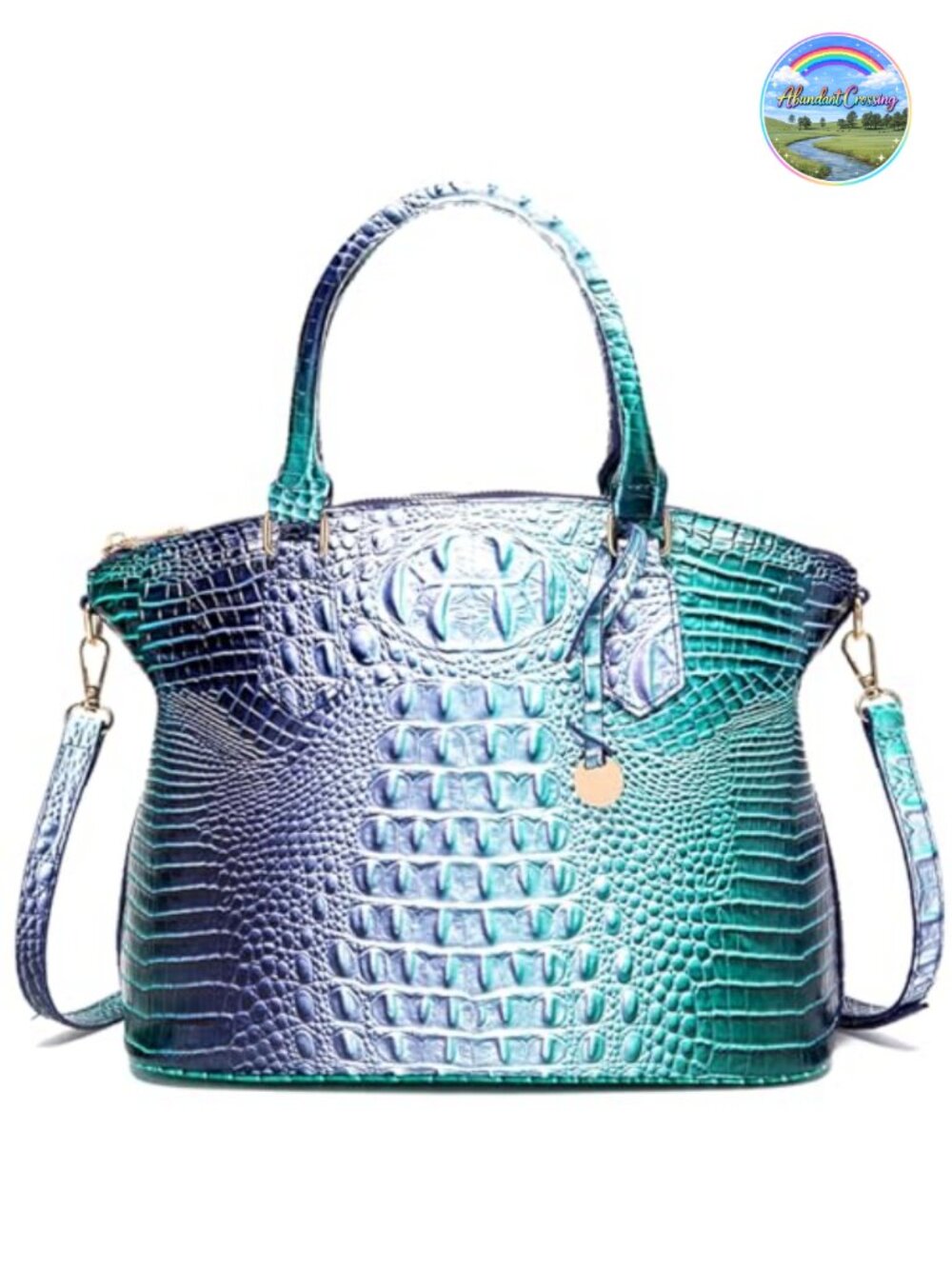 Vegan Leather Crocodile Satchel Tote with Shoulder Strap